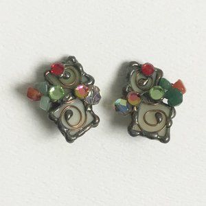 Vintage Laly Cohen Glass AB Rhinestones Clip-On Earrings